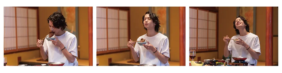 すき焼きを食べる松田さん2