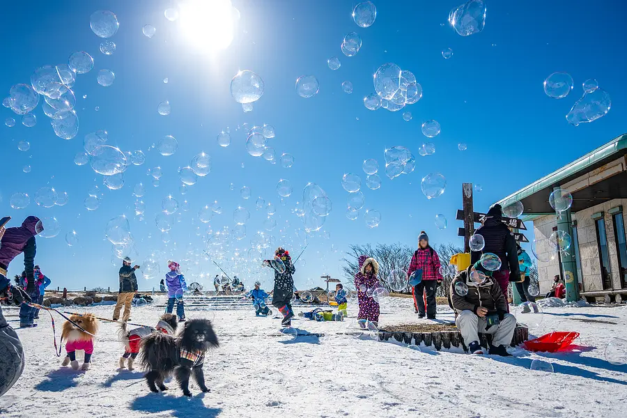 parque de nieve y pompas de jabón