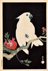 小原祥邨《柘榴に鸚鵡》昭和初期　㈱渡邊木版美術画舗蔵