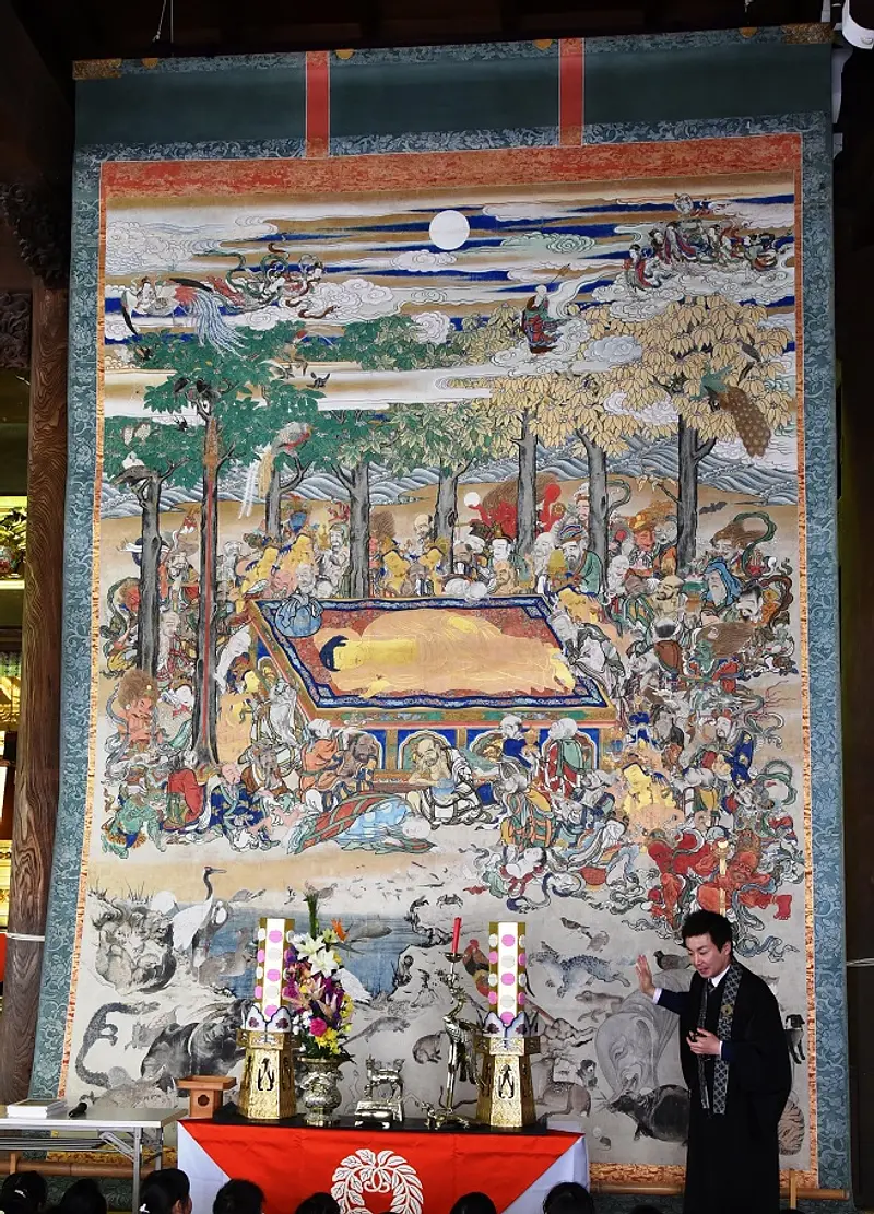 Une grande image du Nirvana dévoilée au temple Takada Honzan Senshuji
