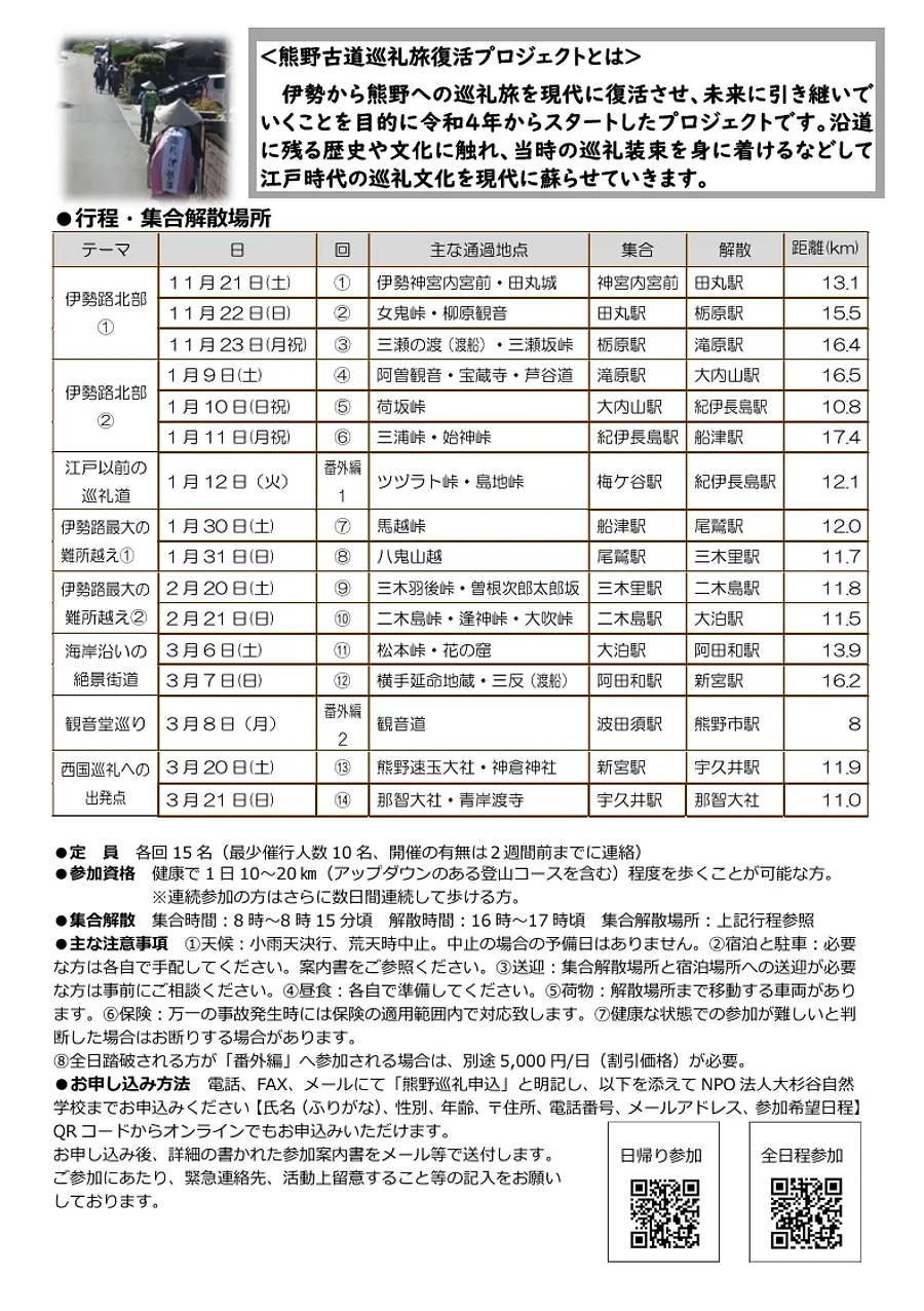 熊野古道巡礼旅復活プロジェクト第4弾！　伊勢から熊野へ190km　巡礼旅参加者募集