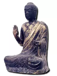 Estatua sentada del Buda de la medicina de madera