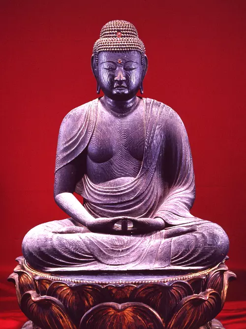 Statue assise en bois d'Amida Nyorai