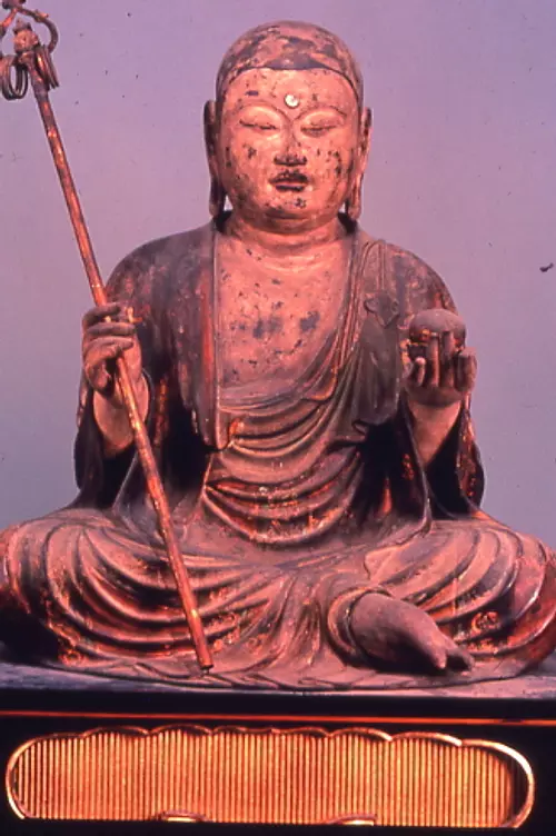 Wooden Jizo Bodhisattva Seated Statue