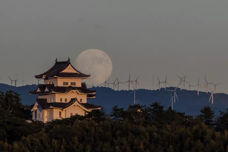 上野城と十四夜月