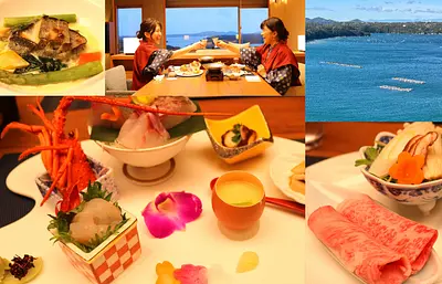 ¡“Kashijima Hoshoen” ha sido renovado! ¡Revelando todos los encantos, como el Kaiseki japonés, donde podrás disfrutar de platos gourmet de Mie como la carne Matsusaka, la langosta Ise y el abulón!
