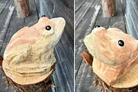 【チェーンソーで作るかえるの木彫り】