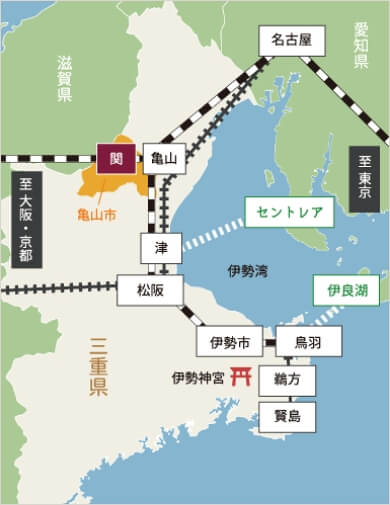 前往关宿（Sekijuku）的交通地图